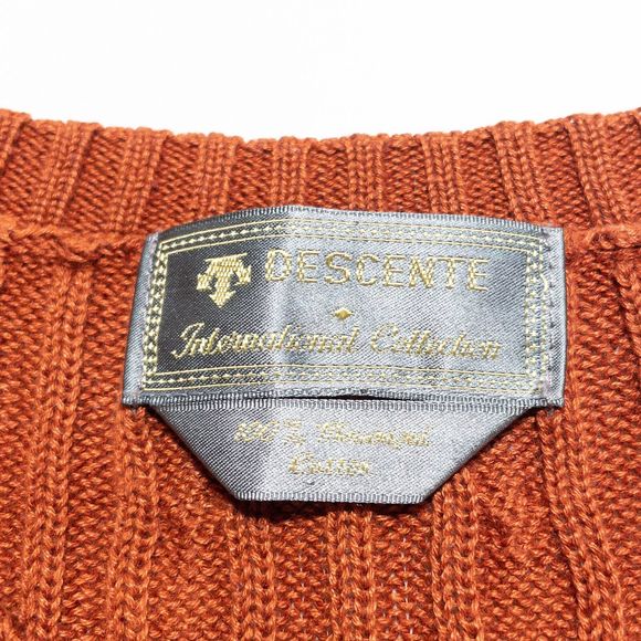 Descente Sweater Vest Men's Large Cable-Knit Pullover V-Neck Knit Solid Orange - Picture 3 of 5